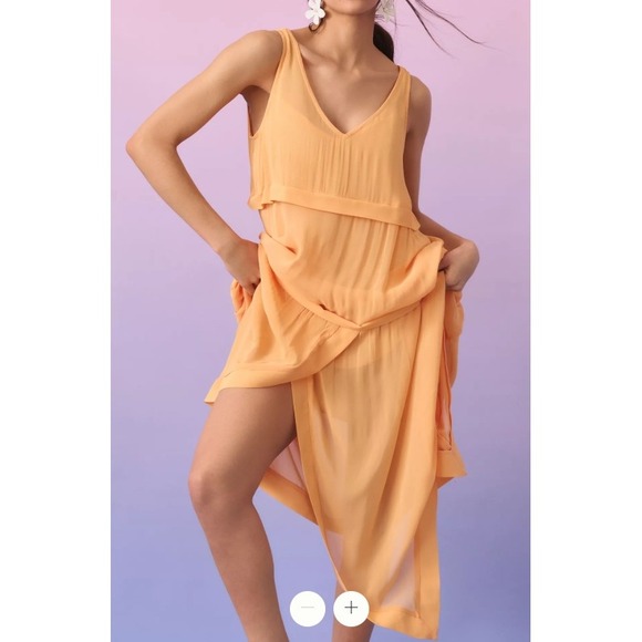 Anthropologie Dresses & Skirts - Anthropologie Dress Women's Small Orange Tiered Sheer Overlay V-Neck Sleeveless
